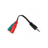 Кабель аудио Detech 3.5 mm 4-pin plug to 3.5 mm stereo+mono mic.sockets 0,15 м, black